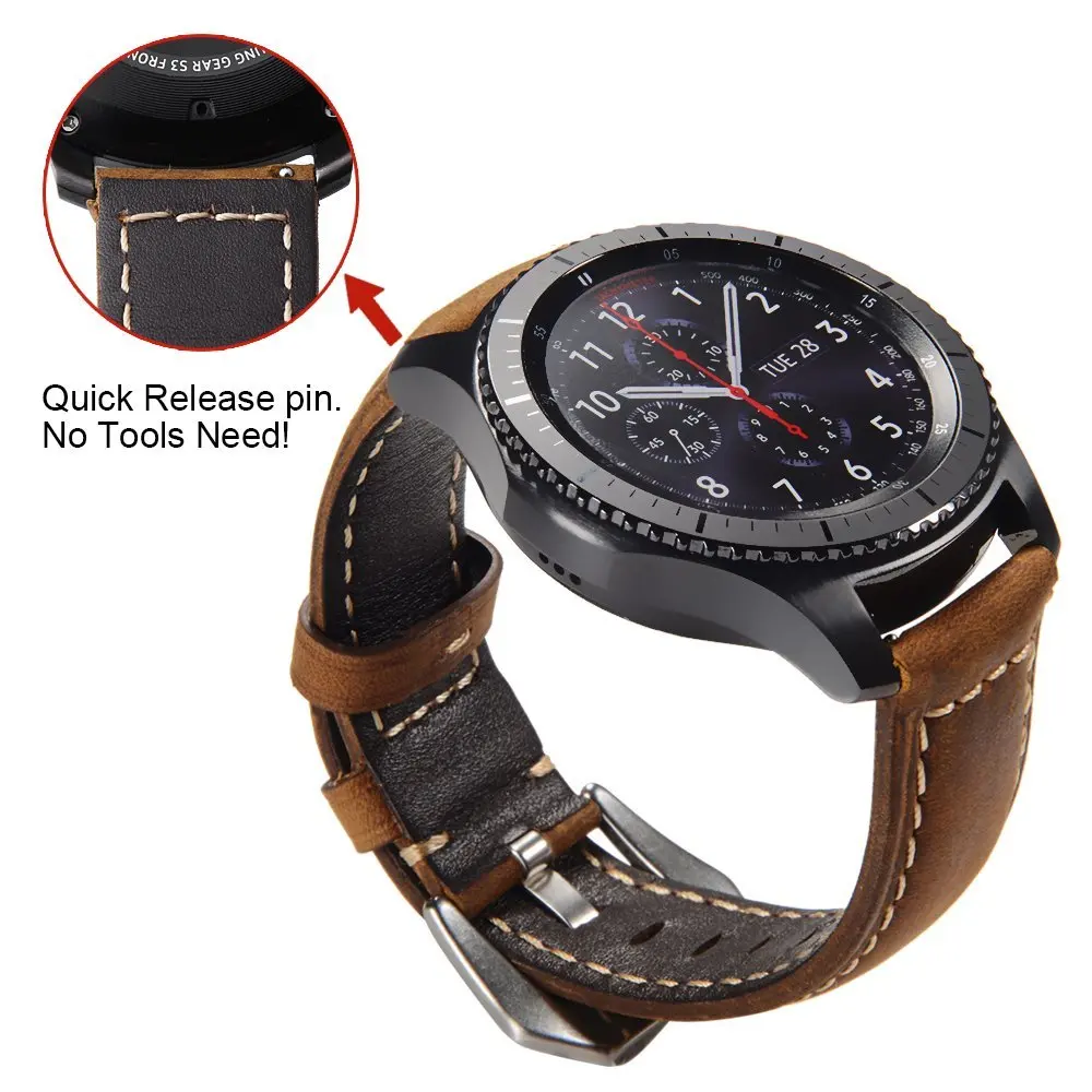 Ремешок из натуральной кожи для huawei gt 2 amazfit bip классический браслет Samsung Gear sport S3