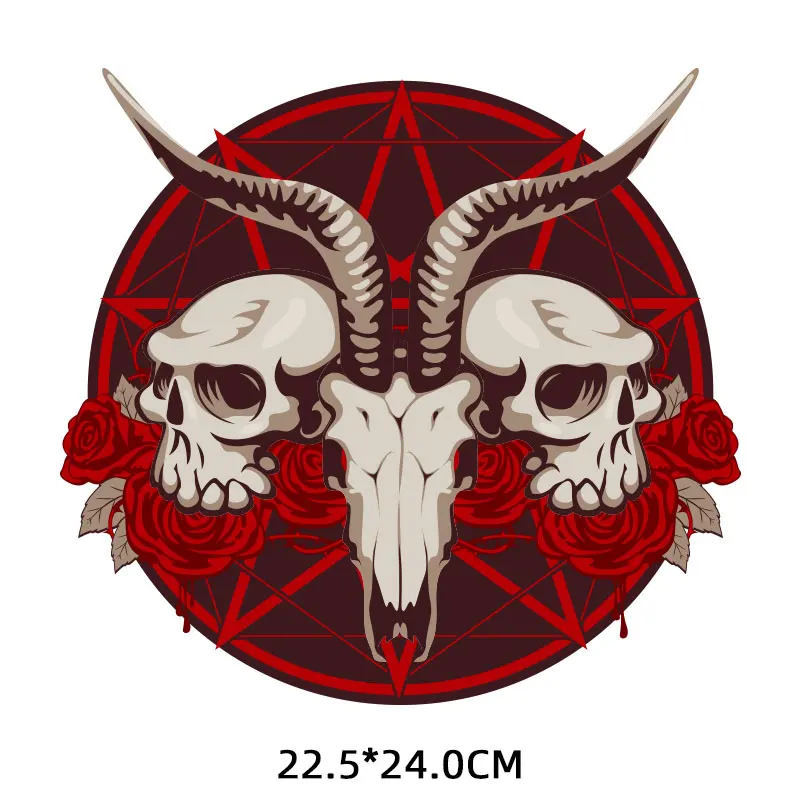 

Cattle Skull Rose Flower Iron-on Transfers for Clothing Thermoadhesive Patches on Clothes Flex Fusible Patch Thermal Stickers