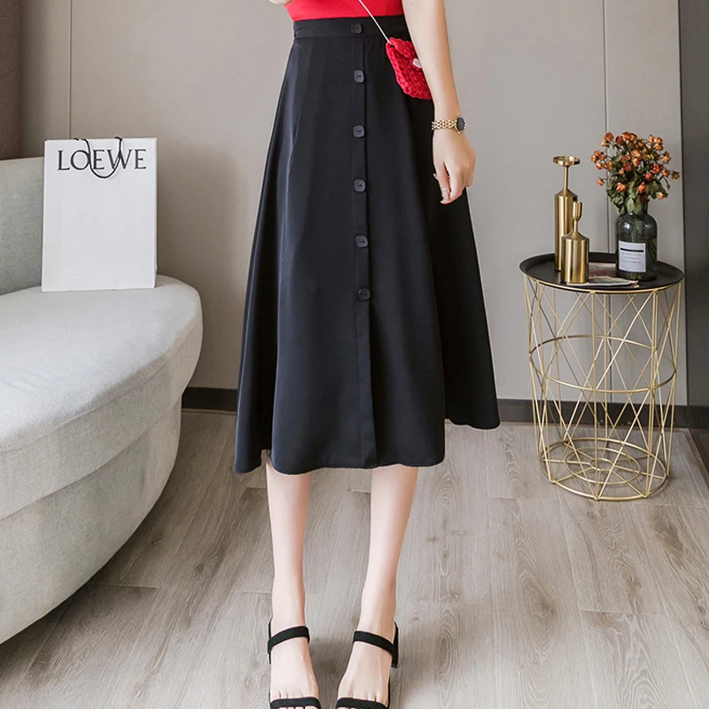 Юбка Женская средней длины с завышенной талией однобортная юбка А-силуэта из