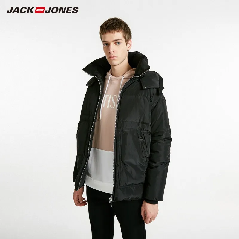 JackJones мужская зимняя куртка с капюшоном и стоячим воротником короткая стильная