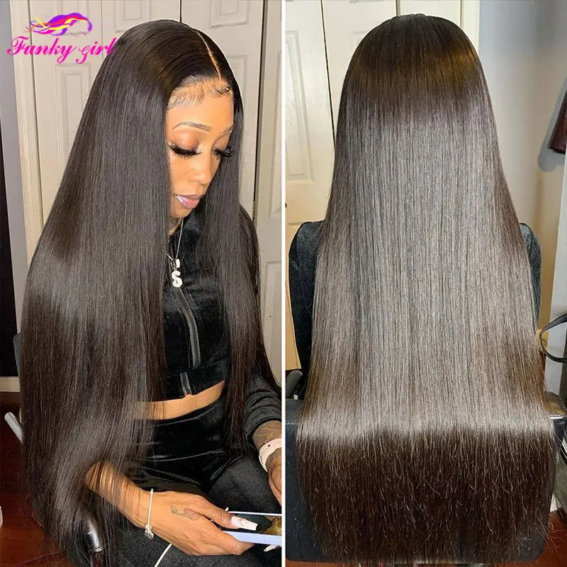 

30Inch Transparent Straight Lace Front Human Hair Wigs Pre Plucked 180% 13X4 Brazilian Straight Lace Frontal Wig For Women