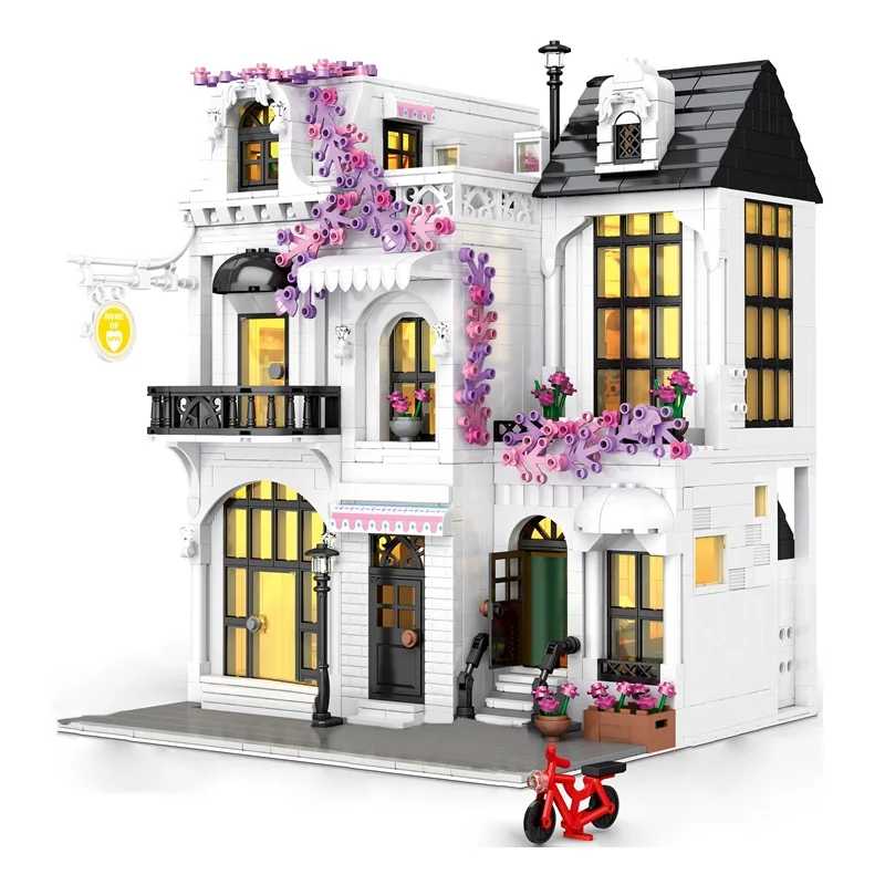 

City Street View Architecture Building Blocks Coffee Shop Dinning Room Bar Boat House Diner Model Toys for Children Kids Gifts