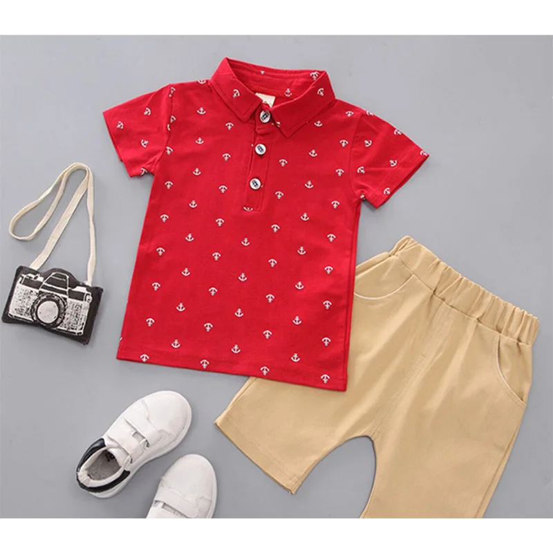

2020 new children's wear summer boy baby baby baby baby lapel short sleeve two-piece child suit summer wear breathable