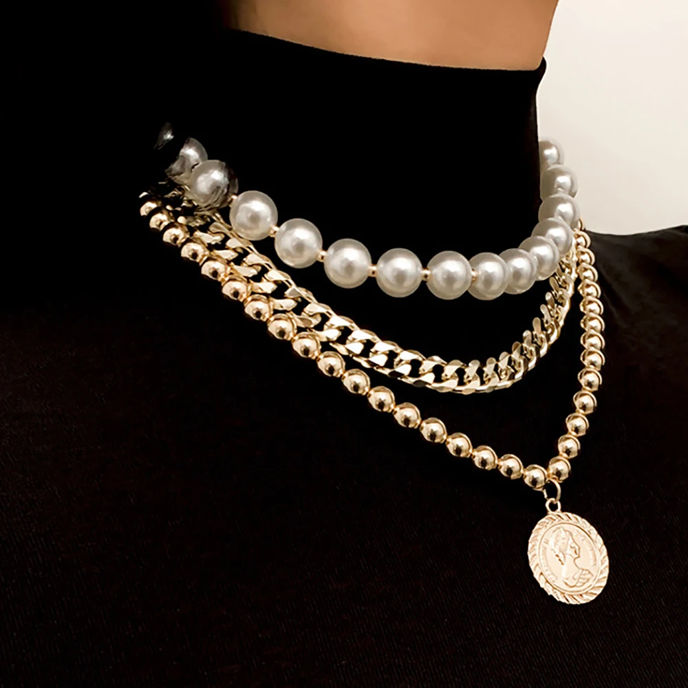 Многослойные простой с искусственным жемчугом ручной работы из бисера ожерелье
