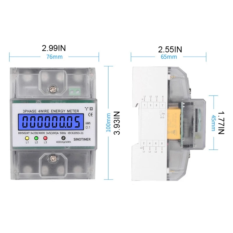 

3 Phase 4 Wire Electronic Power Consumption Energy Meter Intelligent LCD Digital Backlight Display Wattmeter Home 380V