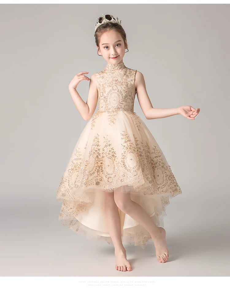 Children's Princess Dress Kids Wedding Flower Girl Evening Clothes Golden Sequins Party Baby Baptism Pageant Gown | Детская одежда