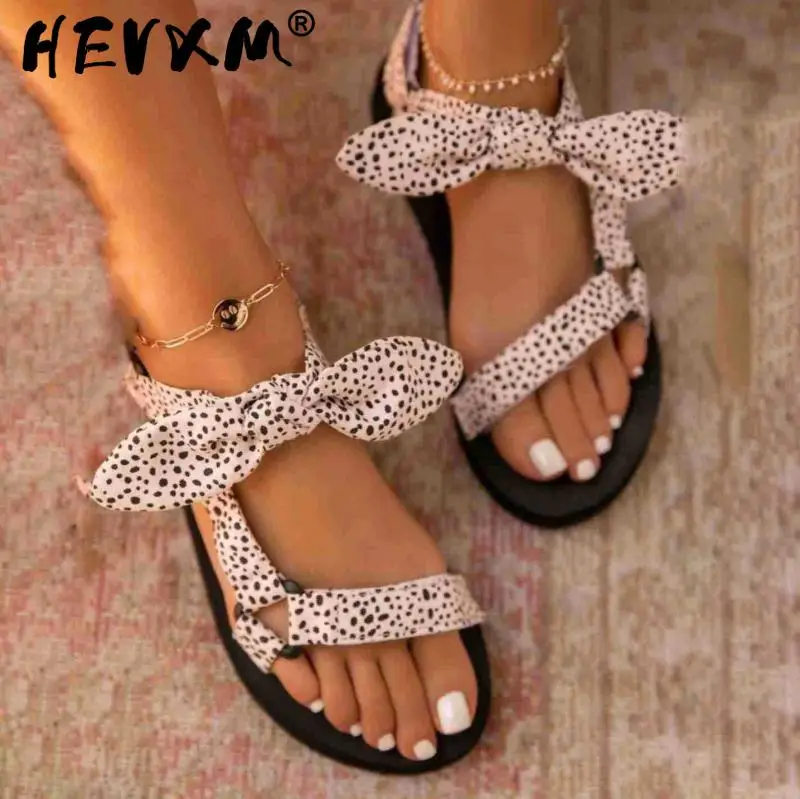 

New Women Sandals Color Flat Casual Lace Up Bow Shoes for Ladies Summer Fashion 2021 Outdoor Leopard Beach Zapatillas Mujer