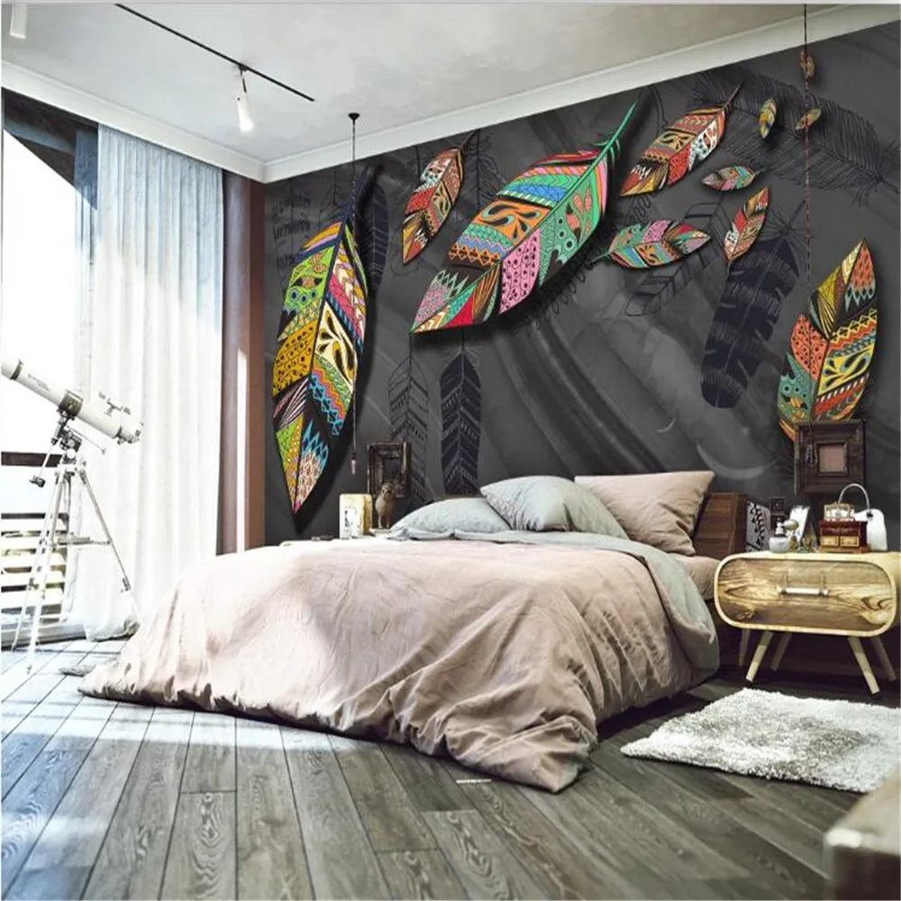 

Customized large 3d wallpaper mural modern feather decoration background wallpaper mural