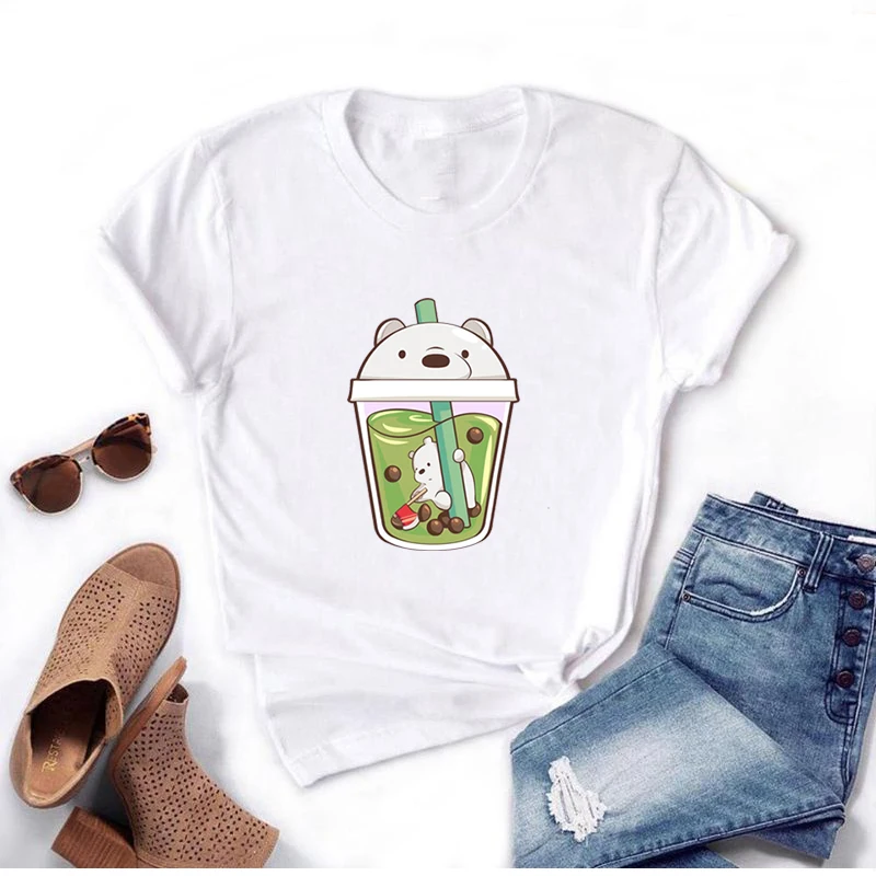 

Футболка свободная с коротким рукавом и принтом молочного чая, в стиле хип-хоп