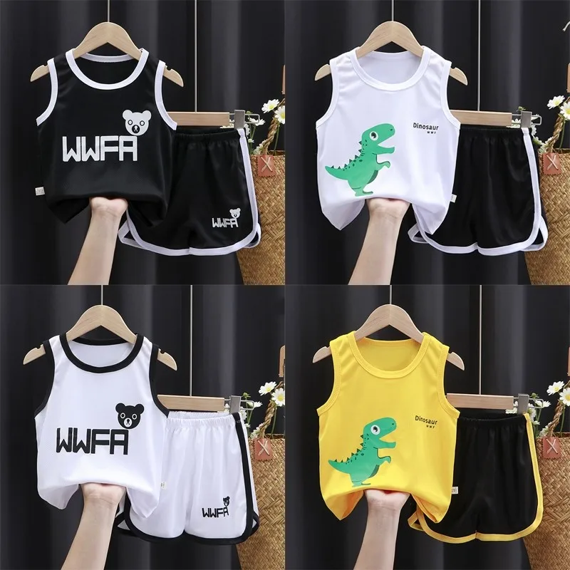 Детский Быстросохнущий Спортивный костюм летняя детская одежда топ без рукавов