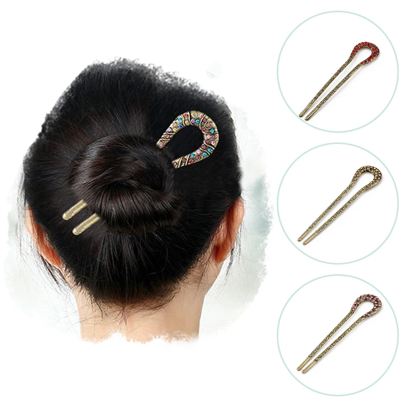 Винтажные китайские шпильки для волос женщин и девочек традиционные со стразами