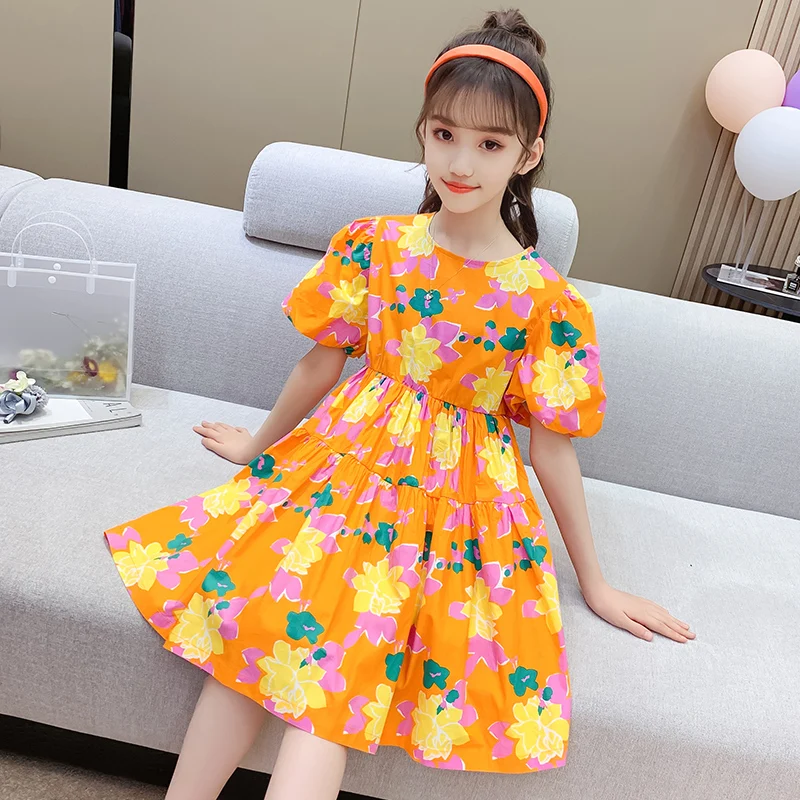 

Girls dress summer short-sleeved princess floral pattern dress ruffled party children's clothing children's clothing wholesale