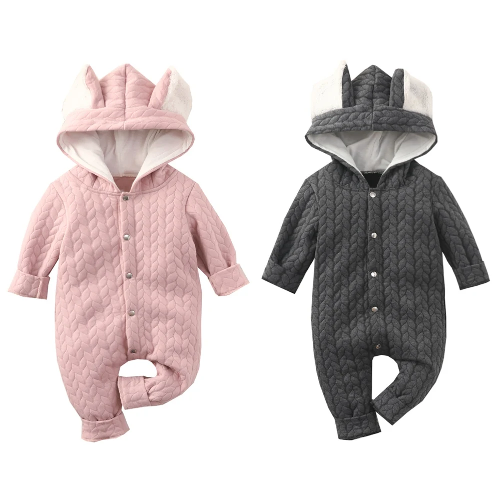 

Зимняя вязаная утепленная Пижама, комбинезон для новорожденных девочек и мальчиков, комбинезон, зимний костюм, однотонный вязаный теплый к...