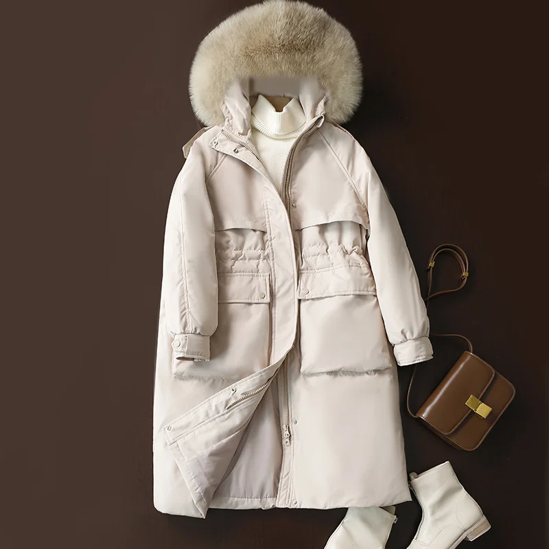 

Fox fur collar winter coat 86-90%white duck down jacket women's fall/winter 2021 new product office lady down jacket coat K1173