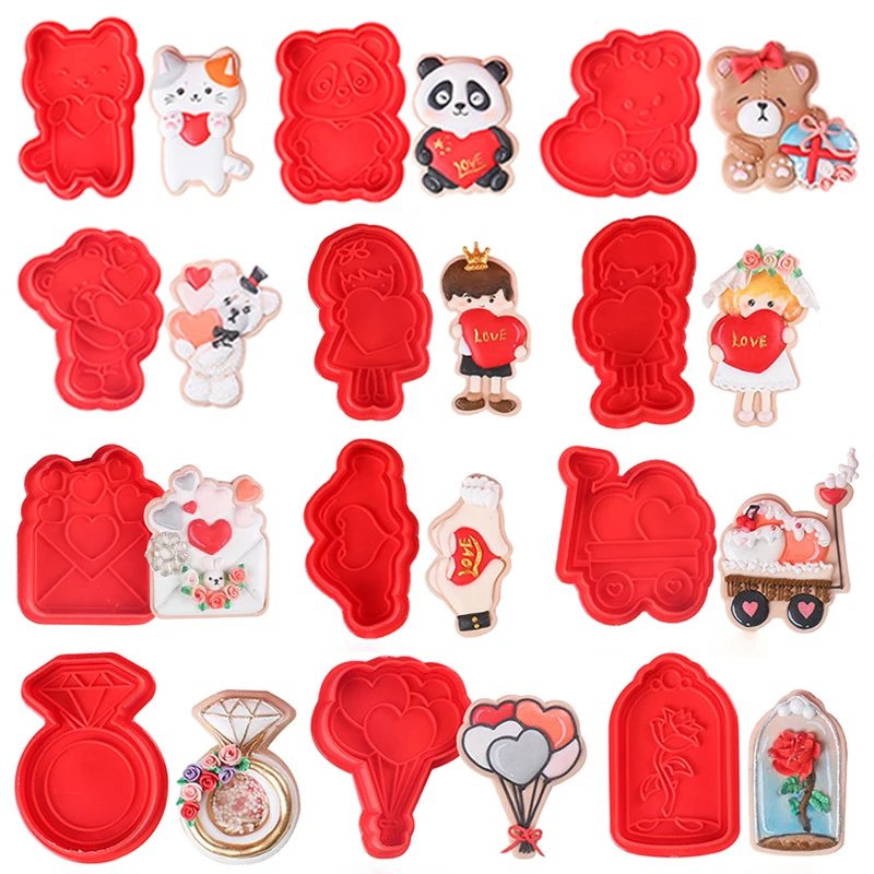 

4Pcs/set Balloon Love Cookie Stamp Cutter Molds Valentine's Day Cookie Stamps Plastic Cookie Biscuit Mold Baking Tools