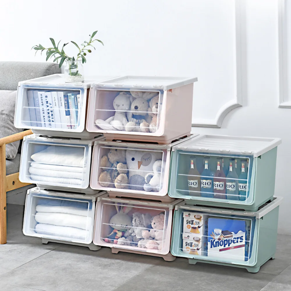 

Large Transparent Storage Box Side Door Snack Storage Box Clothes Storage Box Children's Toys Finishing Plastic Thickening