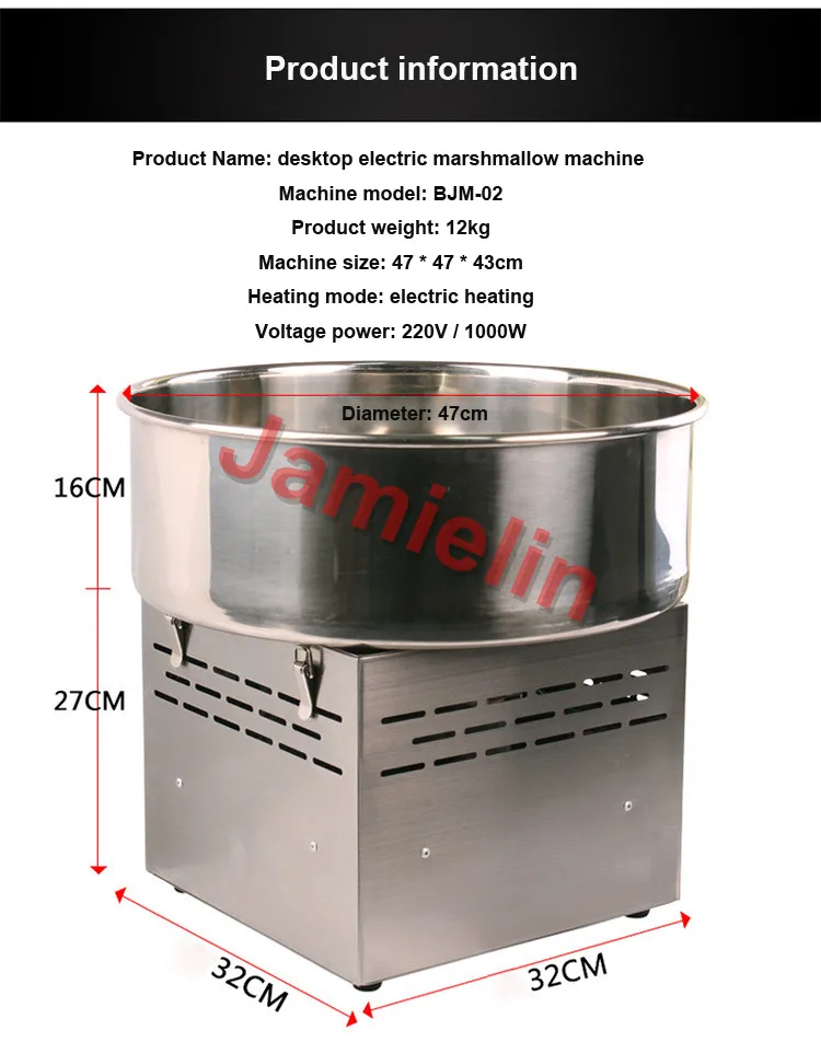 

Jamielin Commercial Marshmallow machine Cotton Candy Fancy Brushed Home Use Stainless Steel DIY Sweet Cotton Candy Maker