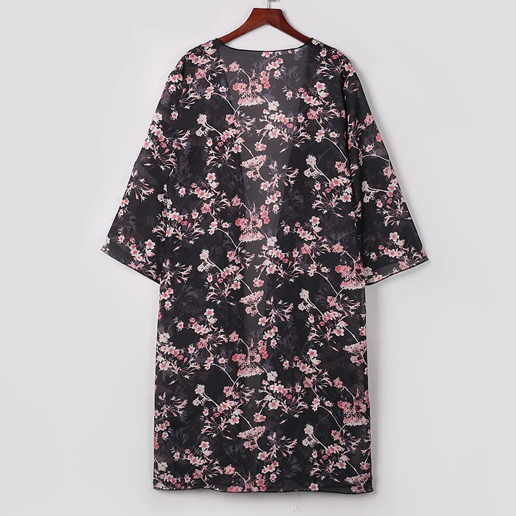 Женское повседневное винтажное кимоно кардиган длинное шифоновое с вязаным