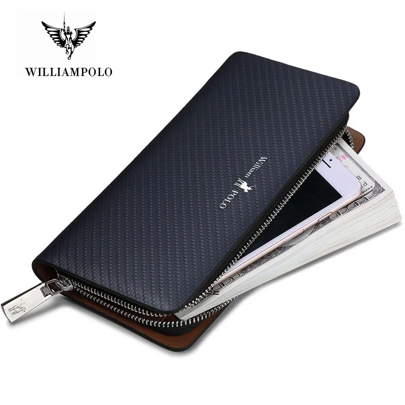 Длинный мужской кожаный бумажник от бренда WILLIAMPOLO кошелек для мобильного