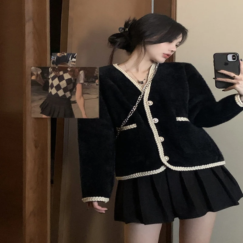 

2021 spring and autumn gentle temperament one-size hit color woven imitation mink coat sweater women
