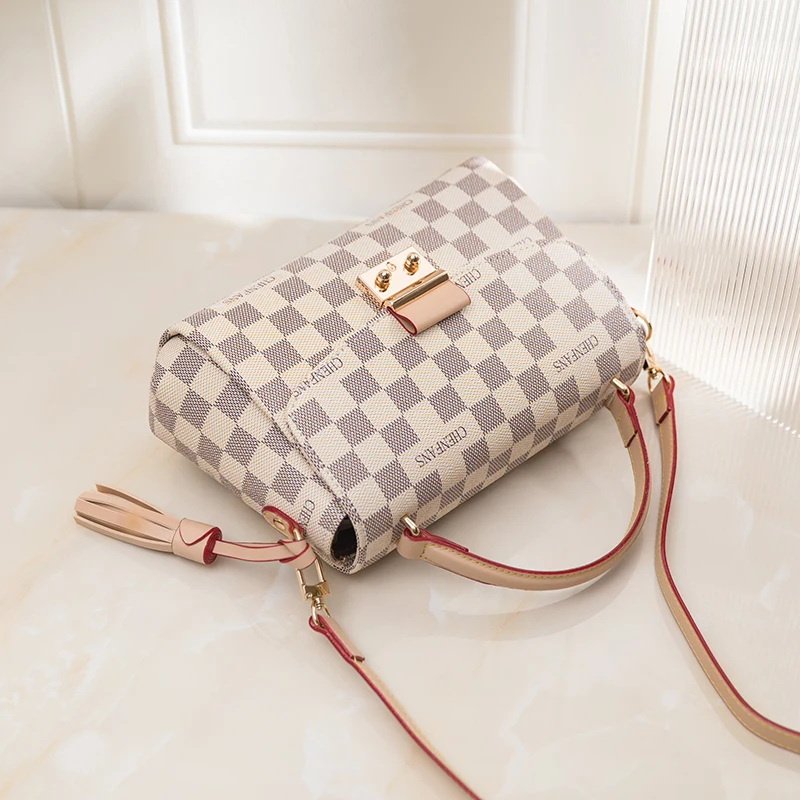 

Small Square Bag Female 2021 New Fashion Single Shoulder Bag Checkerboard Crossbody Bag Lock Buckle Tassel Summer Small Bag