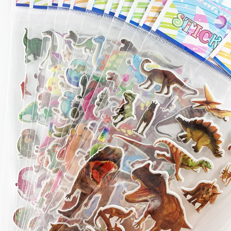 Juego de 12 hojas de pegatinas de dibujos animados en 3D para ni&ntilde;os, pegatinas de dibujos animados de animales, Burbuja de PVC, abalorios de manualidades para ni&ntilde;os, regalos para ni&ntilde;os-5