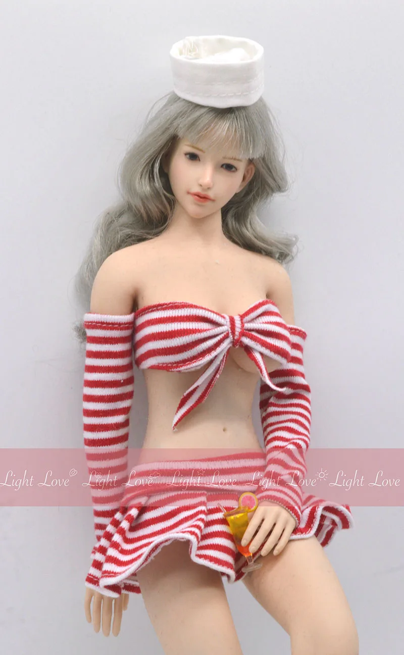 1/6 сексуальная юбка в розовую полоску костюм с шапкой подходит для 12 дюймовых
