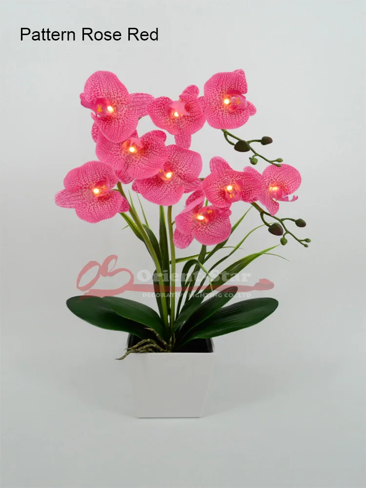 Pattern Rose Red 2"(50 см) светодиодный светильник с цветком орхидеи, настоящий сенсорный, 9 шт., теплый белый светодиодный светильник/светильник ed Flowers с 2* AA батареей - Цвет: Pattern Rose Red