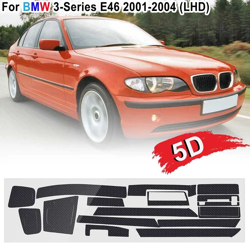 

16PCS Car Interior Decorative Sticker 5D Glossy Carbon Fiber Trim Stylish Well Protective for-BMW 3-Series E46 2001-2004