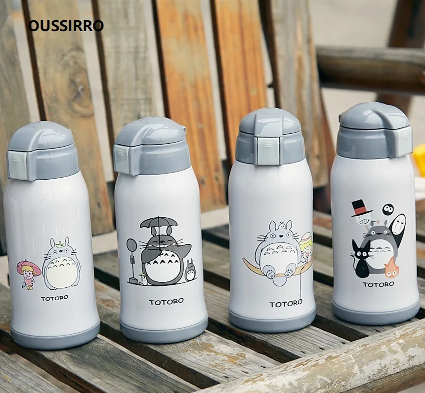 Oussirro 600 мл Totoro прекрасный термос милый детский термос с кружка с соломкой 304 термос из нержавеющей стали