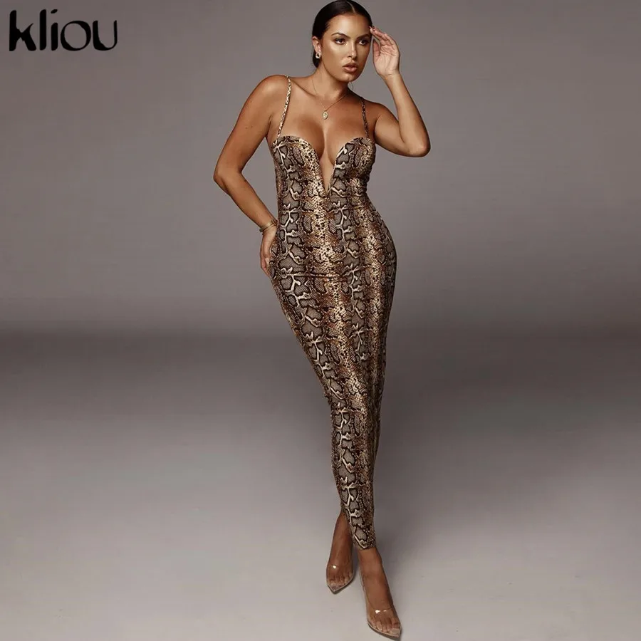 Женское облегающее платье без рукавов Kliou элегантное карандаш с принтом под