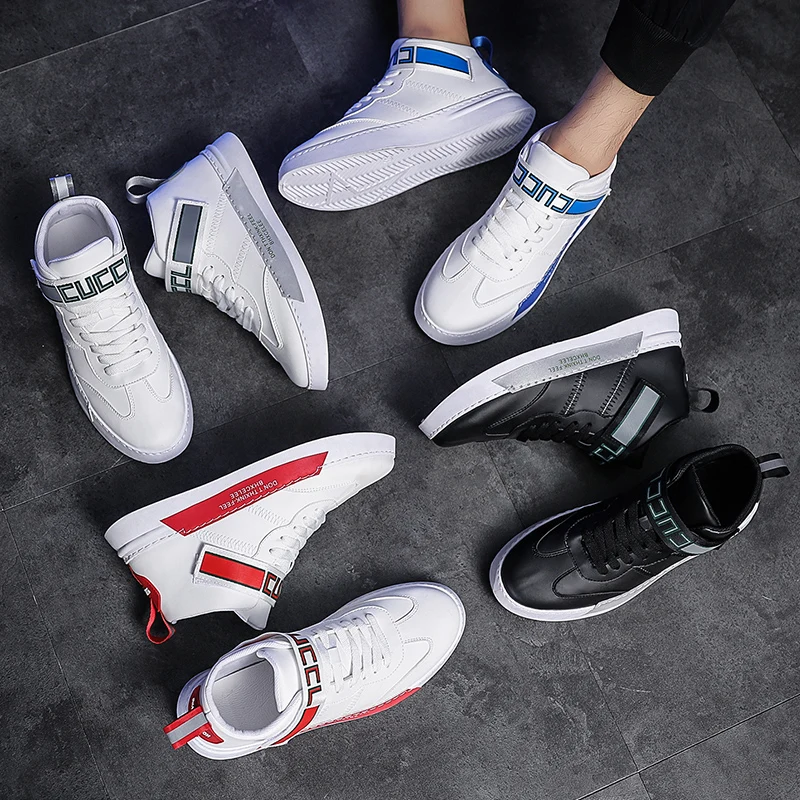Mring men's shoes autumn 2019 new wild casual white high reflective tide | Обувь