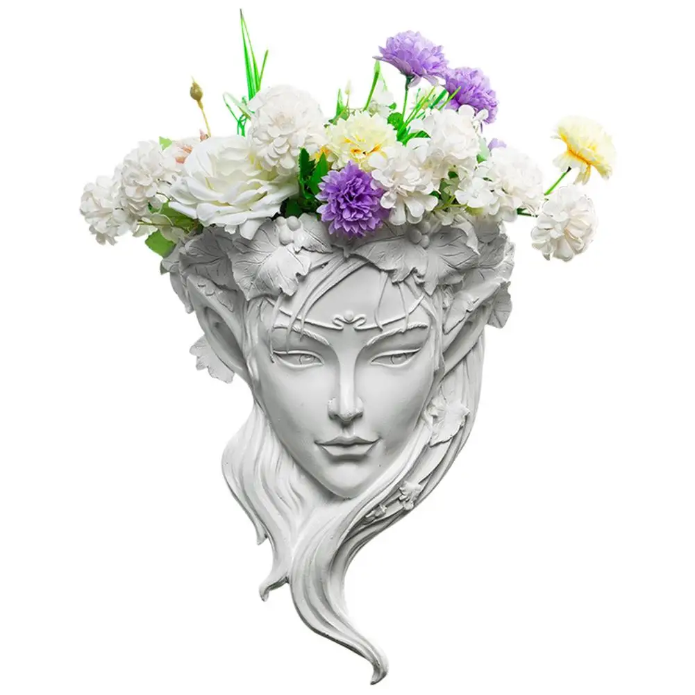

Athena Wall Hanging Art Planter Flower Holder Basket Angel Head Resin Statue Flowerpot Wall Art For Indoor Decoration