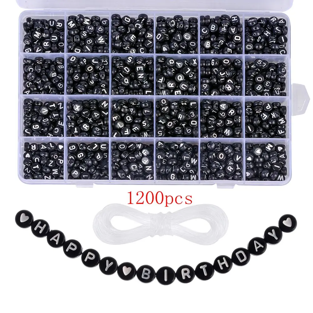 1200pcs 1850 шт акриловые бусины с буквами и цифрами круглые отдельные бусины с буквами алфавита для изготовления браслетов своими руками - Цвет: 1200pcs