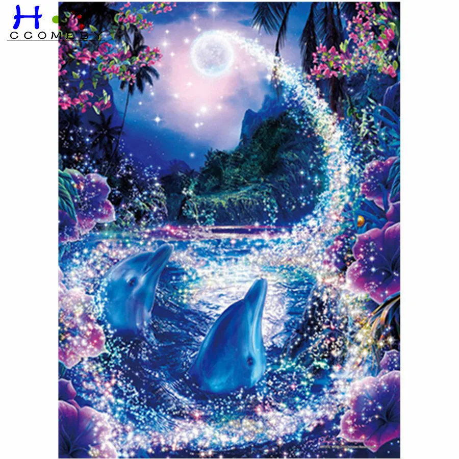 

Full Square Drill 5D DIY Diamond Painting Dolphin Diamond Embroidery Cross Stitch Animals Rhinestone Mosaic Home Decor