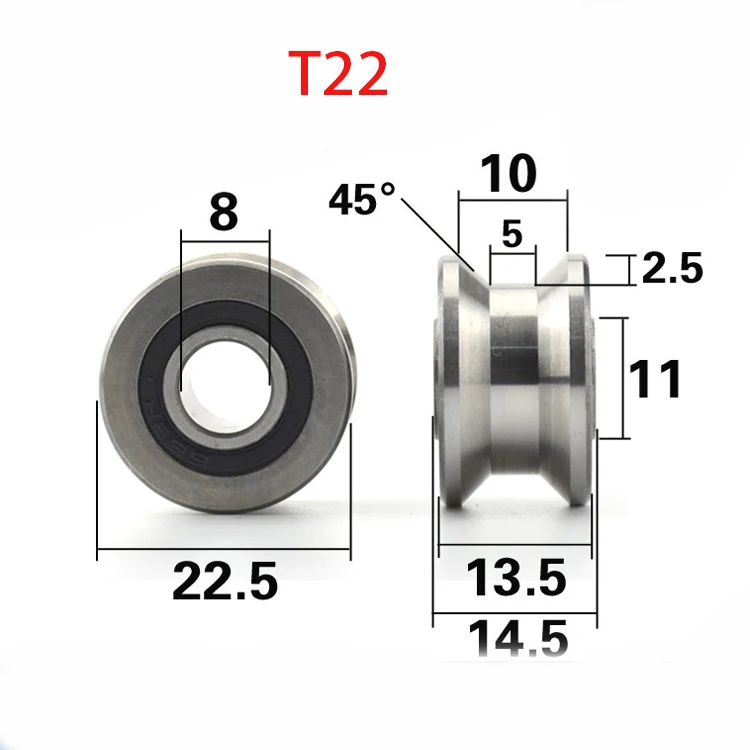 5 шт./лот CNC TU22 8 мм V/U паз шкив подшипники T22 8*22 5*14 5*13 V ролика колеса шарикоподшипник