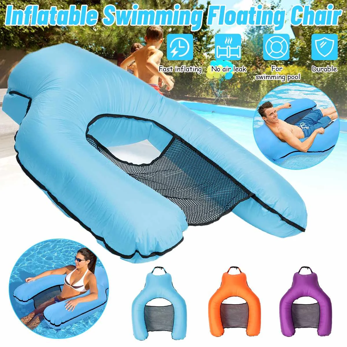 

Inflatable Foldable Floating Row Swimming Pool Water Hammock Air Mattresses Bed Beach Water Sports Lounger Chair Lounge 400lb