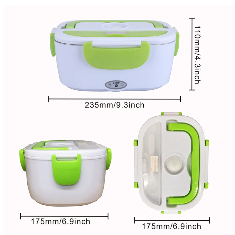 

2 In1 Car & Home Portable Electric Heated Bento Lunch Box Steel / PP Liner 12V 110V 220V Food Heater Food Container US & EU Plug