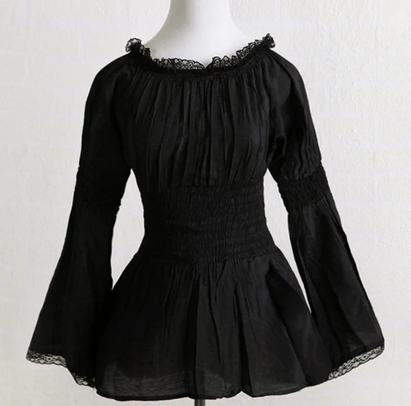 Полупрозрачная Ретро винтажная стильная блузка белая черная рубашка с длинными