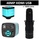 Цифровой цифровой видеомикроскоп Full HD, камера 16 МП, 21 МП, 48 МП, USB, HDMI, VGA, 2k, с регулируемым зумом 180X, 130X, объектив с креплением типа C