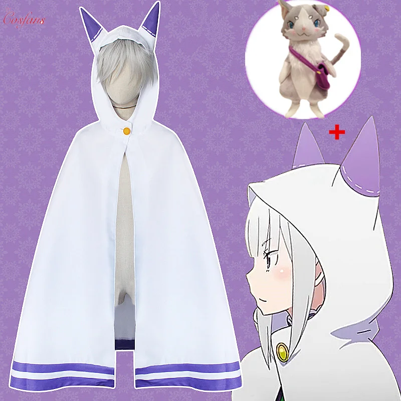 Новинка Re:Zero kara Hajimeru Isekai Seikatsu Emilia накидка с кошачьими ушками для косплея плащ