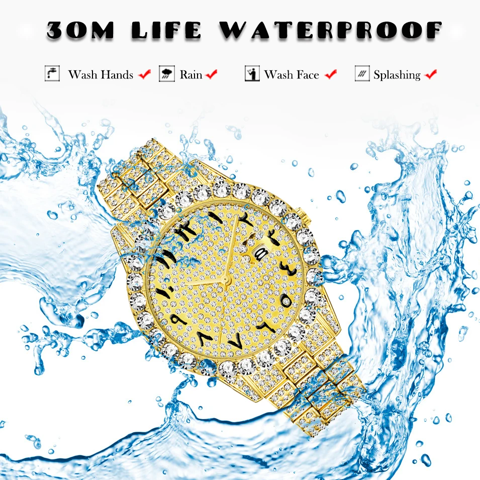 MissFox арабские цифры мужские s часы лучший бренд класса люкс rolexable_часы мужские 18 К золото большой алмаз Xfcs классические мужские часы со льдом