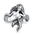 Женское кольцо в стиле ретро, креативное кольцо с резным хвостом русалки и рыбьего хвоста