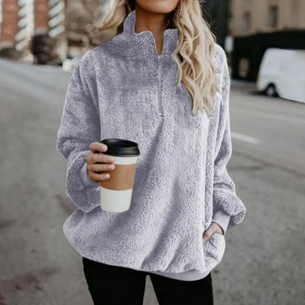 

Sweatshirt Coat Zipper Turtleneck Lady Sweatshirt Coat Fluffy Sweatshirt Simple Sweatshirt Coat