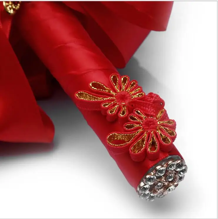 

Wedding Flowers Bridal Bouquets Romantic Red Satin Rose Beaded Crystal Ribbon Wedding Accessories SPH241