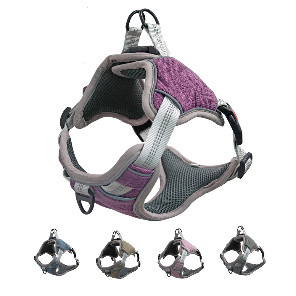 

Dog Harness No Pull Walking Pet Harness With 2 Metal Rings Handle Control Adjustable Reflective Breathable Soft Dogs Vest