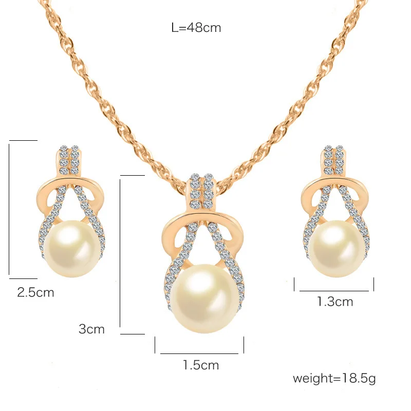 

cshou17 Fashion Jewelry Set Crystal Pearl Inlay Geometry Pendant Necklace Earring Set Women