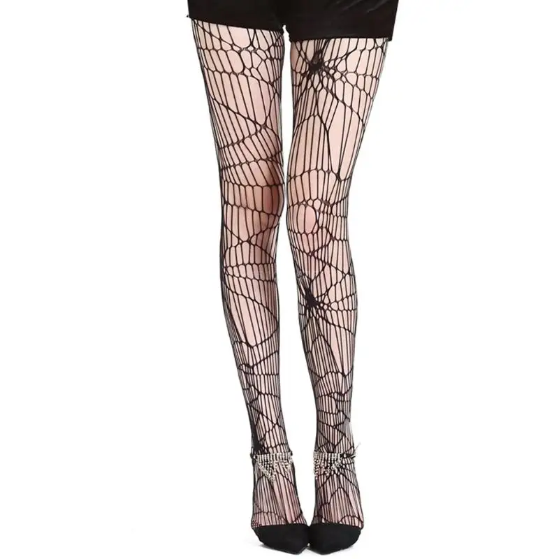 

Halloween Spider Web Black Pantyhose Women Sexy Hollow Out Ripped Fishnet Patterned Tights Sheer Mesh Lace Witch Cosplay Stockin
