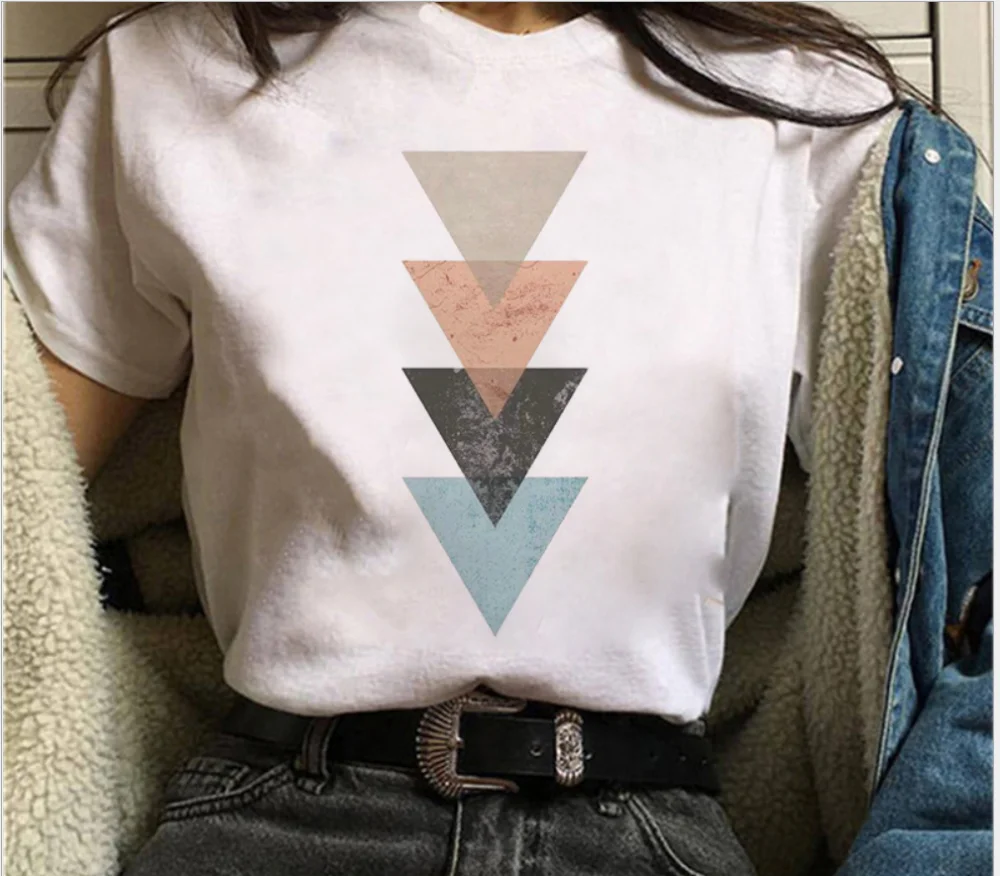 

Bela Geometria Impresso T Shirt Mulheres 90s Grfico T-shirt Harajuku Tops Tee Manga Curta Bonito Animais Tshirt Femininos