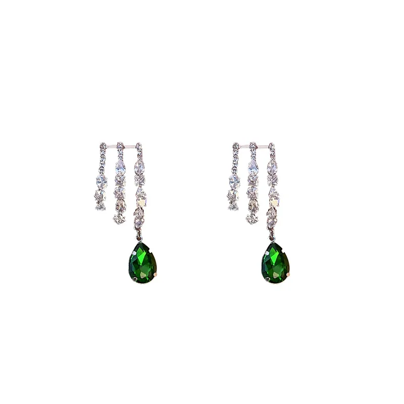 

Exaggeration Rhinestone Zircon Water Drop Green Crystal Pendant Drop Earrings For Women Bridal Wedding Jewelry Pendiente Brincos